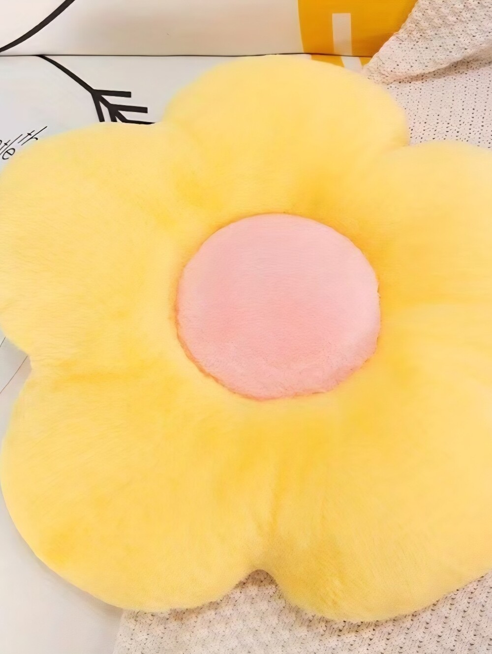 Plush Flower Cushion Pillow - Yellow with Pink Center
